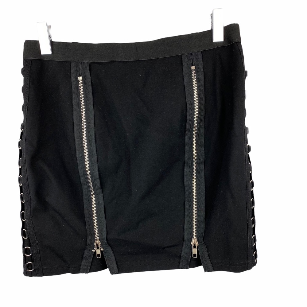 NWT LOLA X LF Moto Zipper Mini Black Skirt Size 10 - Picture 2 of 9